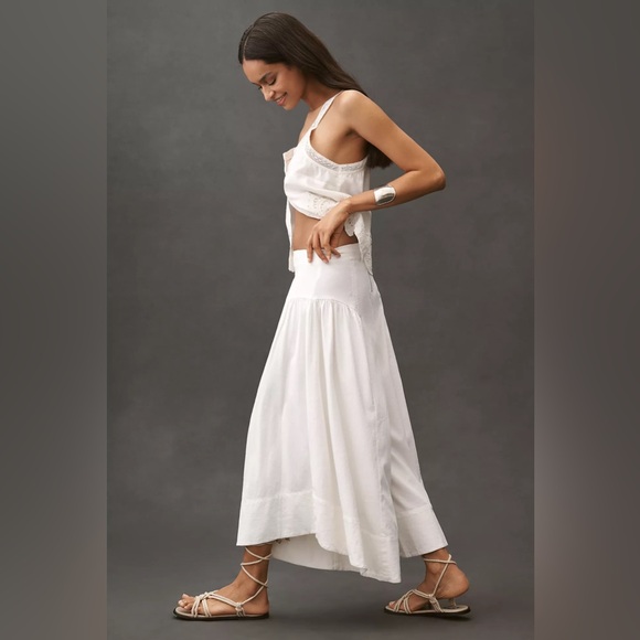 By Anthropologie White Linen Extended Waist Pants - Picture 3 of 11